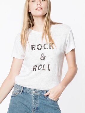 Zadig & Voltaire "Rock & Roll" White Cropped Distressed Tee Size S